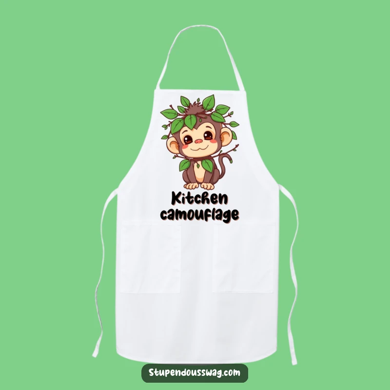 Funny Mischievous Monkey Leaf Disguise Apron - Kitchen Camouflage Chef Wear