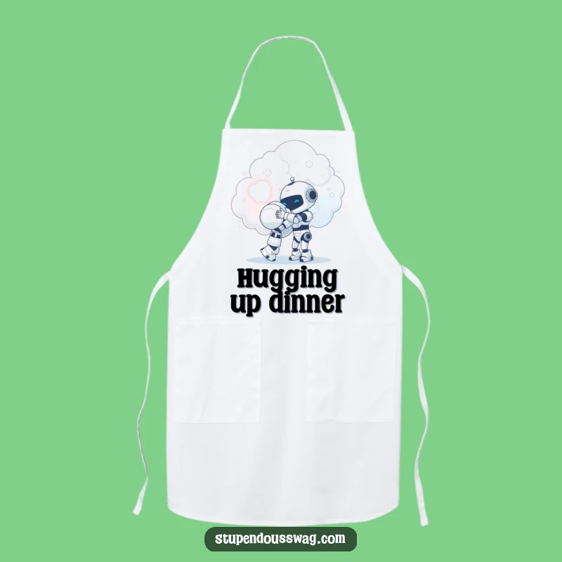 Funny Robot Cloud Hug Apron: Tiny Robot Kitchen Fun, Gift
