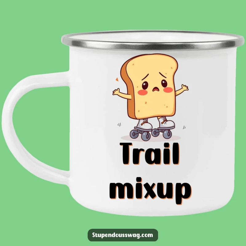 Funny Bread Roller Skates Camping Mug: Confused Carb Outdoor Fun