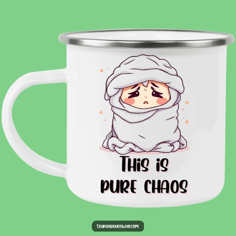 Funny Laundry Pile Camping Mug - Bewildered Sighing Clothes, Rugged Humor Gift