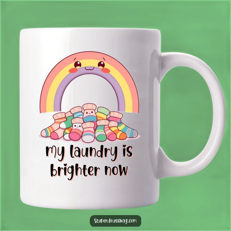 Funny Rainbow Socks Mug: Adorable Arch Over Giggling Laundry Gift