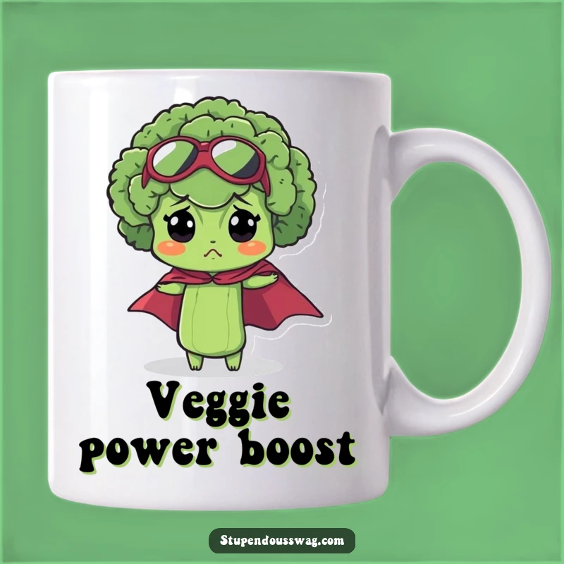 Funny Bewildered Broccoli Mug: Tiny Hero in a Cape for a Laugh