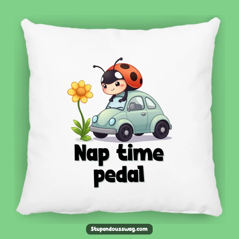 Funny Ladybug Car Flower Pillow: Cozy Comfort with a Determined Ladybug's Hilarious Quest
