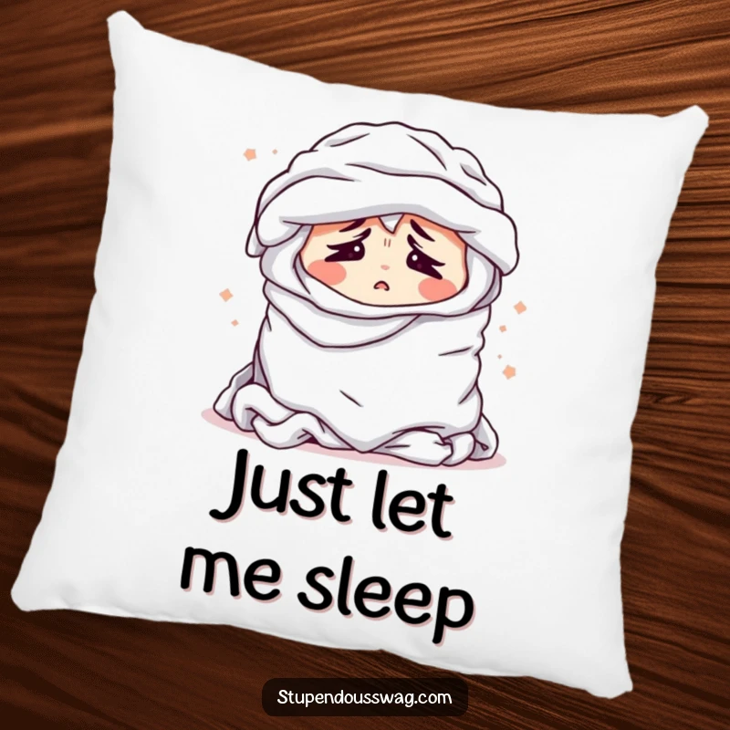 Funny pillow featuring a bewildered pile of laundry sighing dramatically, perfect for adding humorous comfort to any seating area.