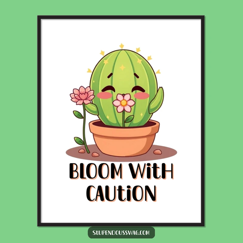 Funny Shy Cactus Digital Art - Nervous Flower Print & Gentle Decor!