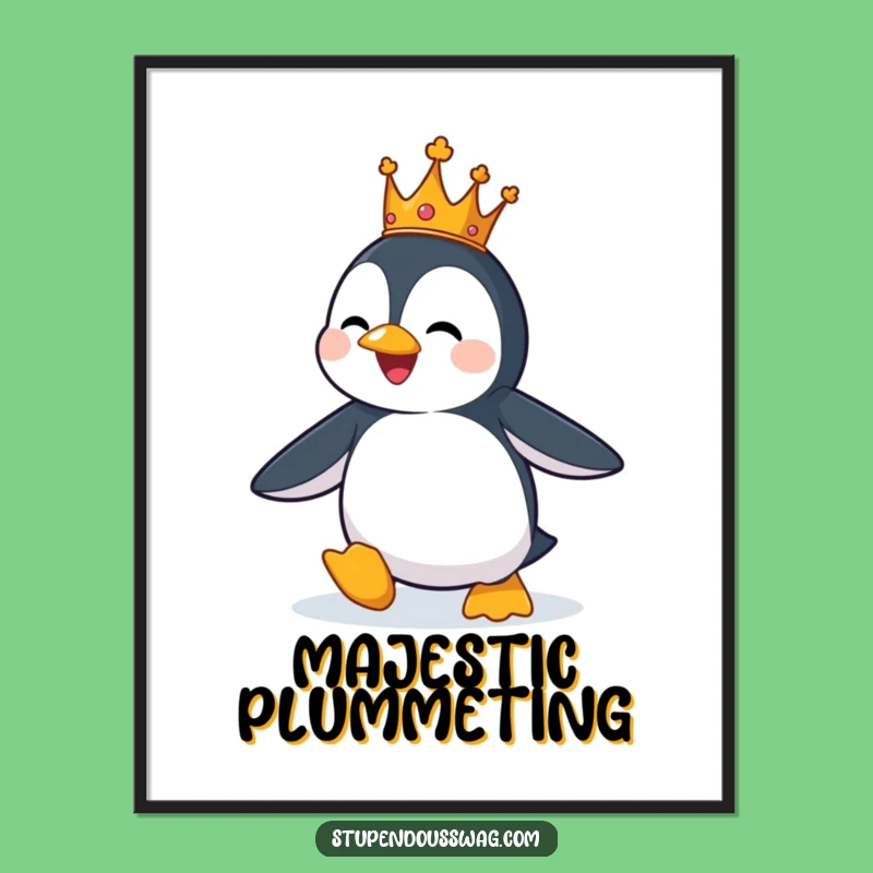 Funny Penguin King Digital Art: Royal Flight Fail - Hilarious Downloadable Gift