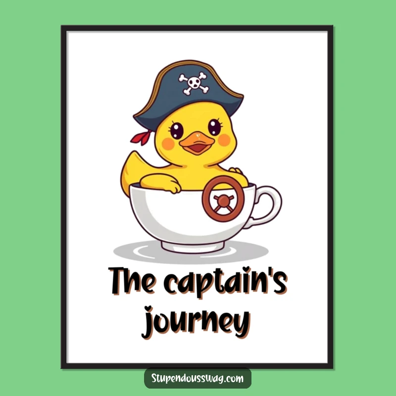 Funny Pirate Duck Digital Art: Hilarious Teacup Voyage Print for Walls