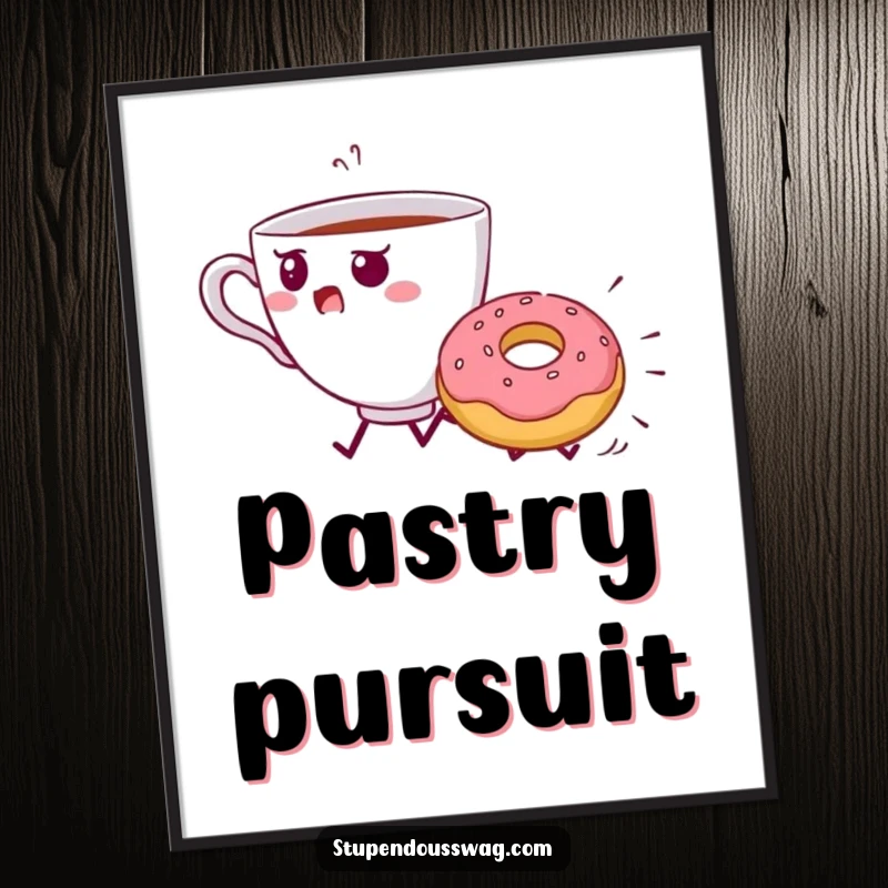 Funny Teacup Donut Chase Digital Art: A startled teacup flees from a determined rolling donut.