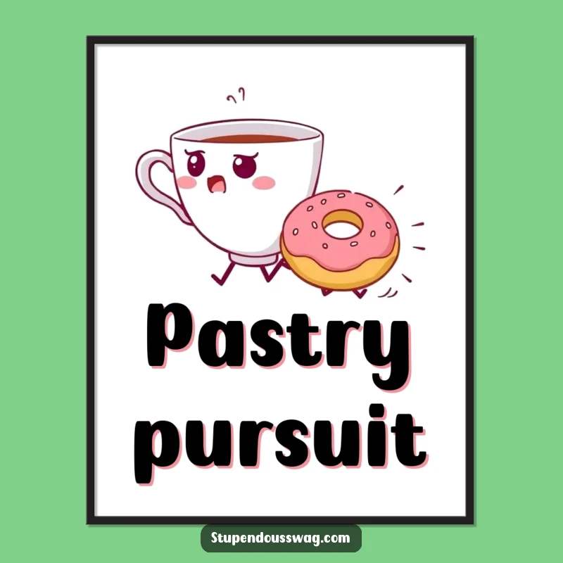 Funny Teacup Donut Chase Digital Art - Quirky Printable Wall Decor