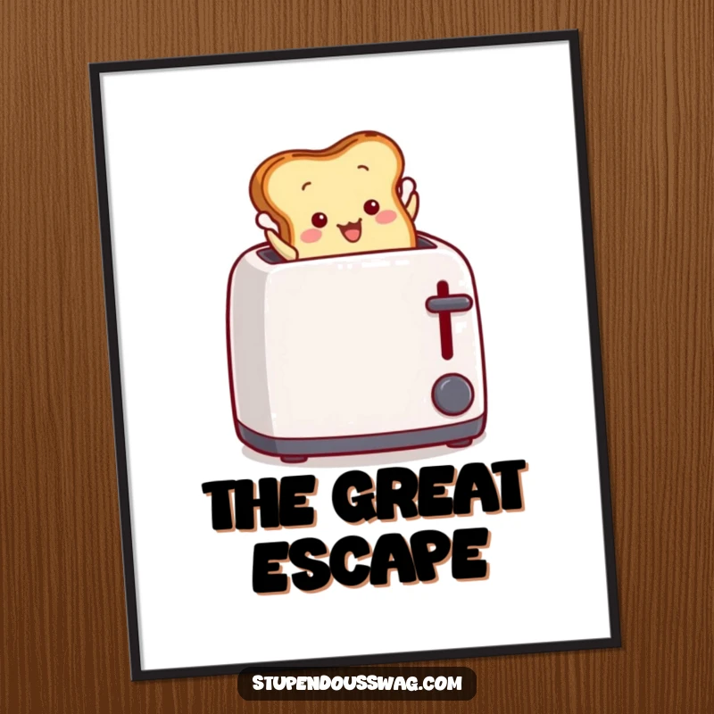 Funny Digital Art Print: A slice of toast dramatically leaping from a toaster, capturing a moment of breakfast excitement.