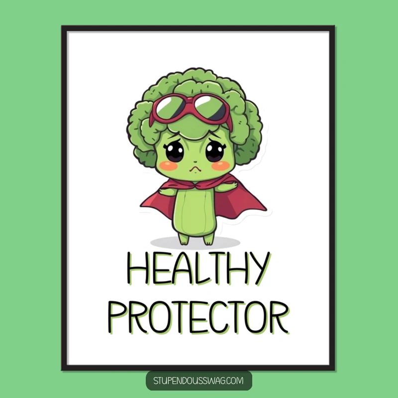 Funny Bewildered Broccoli Digital Art: Instant Download of Tiny Hero
