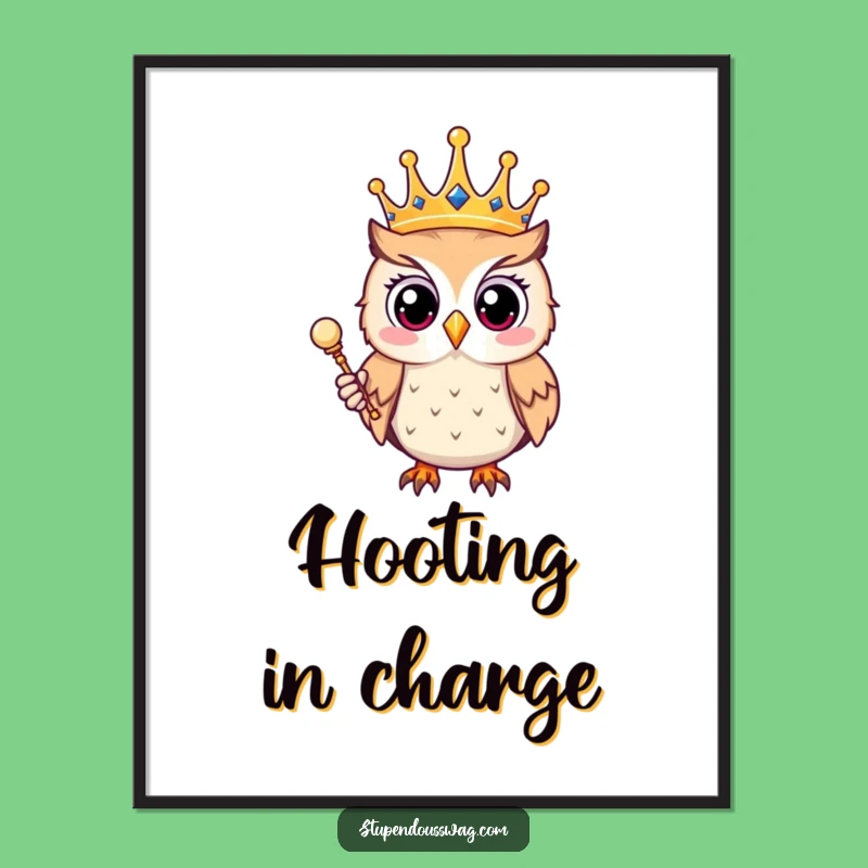 Funny Owl King Digital Art - Printable Regal Art Gift