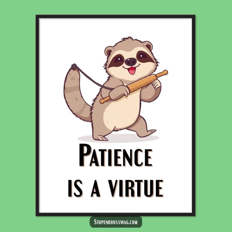 Funny Sloth Lasso Rolling Pin Digital Art - Humorous Animal Print