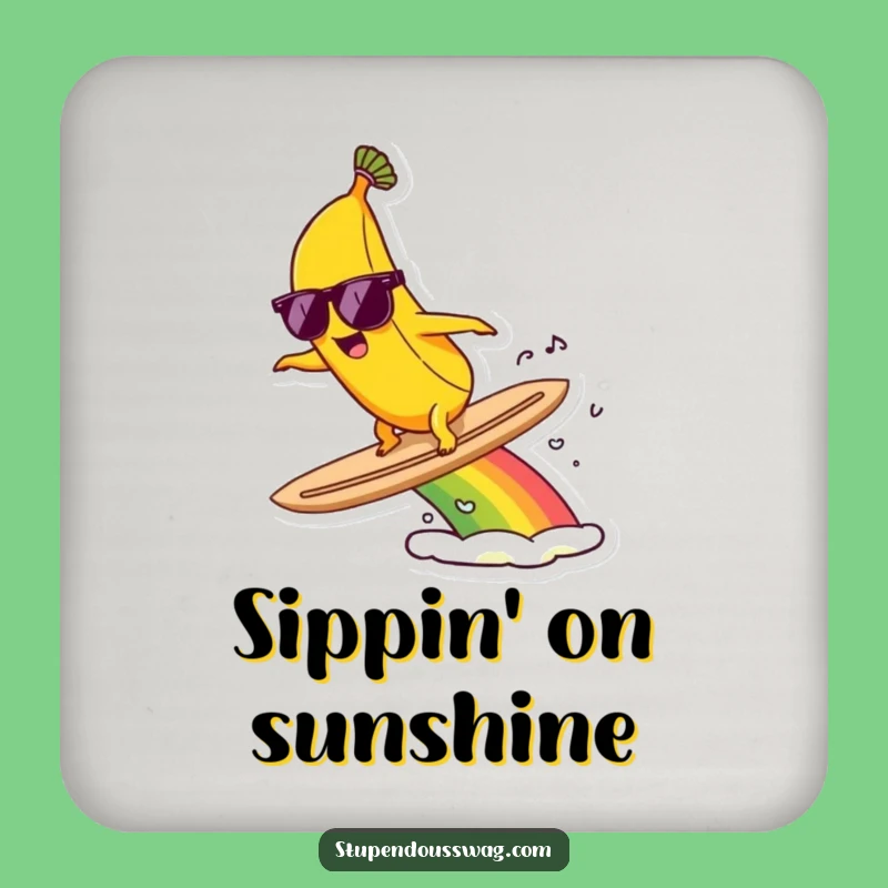 Funny Banana Surf Coaster: Rainbow Protection - Hilarious Tabletop Gift