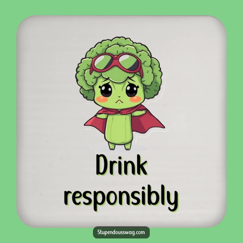 Funny Bewildered Broccoli Drink Coasters: Protect Surfaces with Heroic Charm