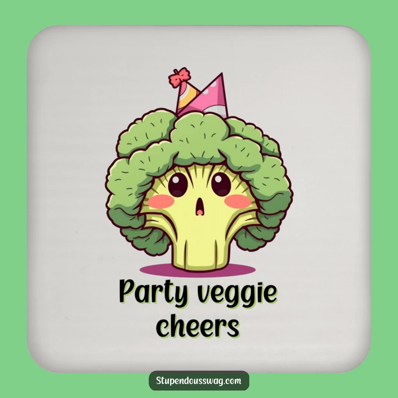 Funny Broccoli Party Hat Coasters: Protect Surfaces with Surprised Veggie Humor