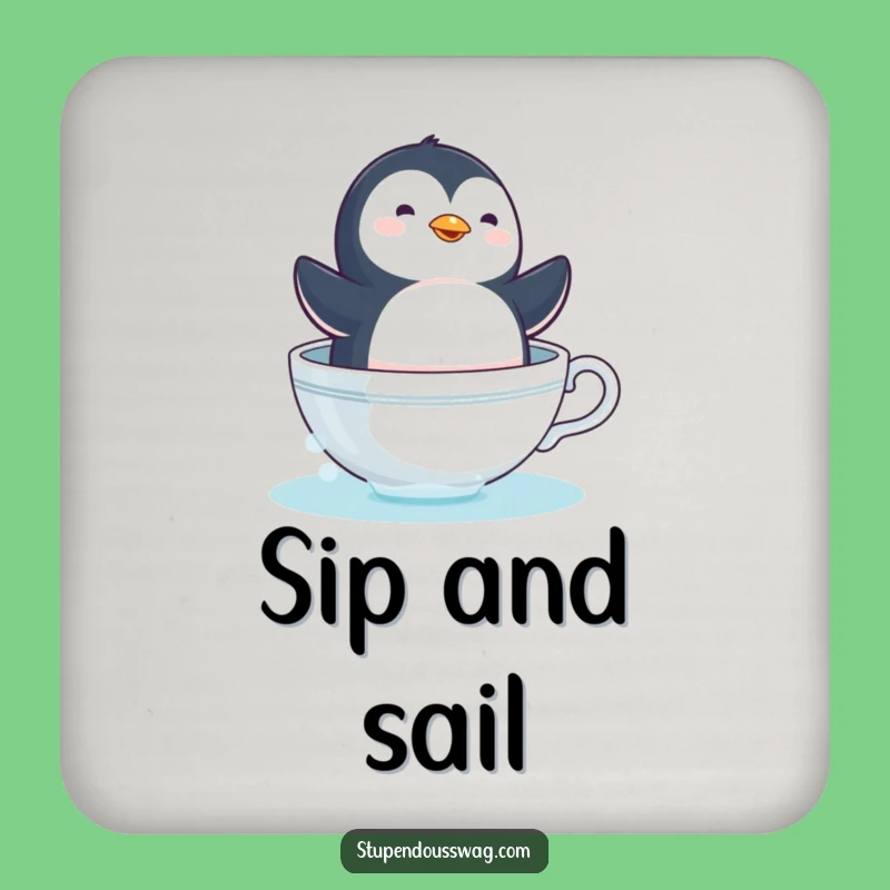 Funny Penguin Teacup Coaster - Dizzy Sailor Drink Protector Gift!