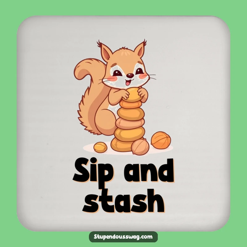 Funny Squirrel Nuts Drink Coaster: Protect Surfaces with Clumsy Critter Charm