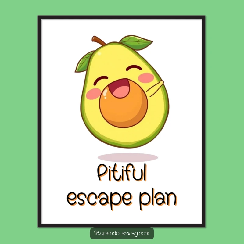 Funny Escaping Avocado Pit Poster - Humorous Healthy Food Wall Art