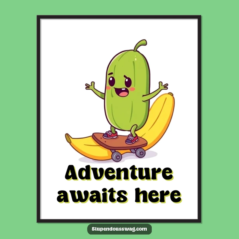 Funny Pickle Skateboard Poster: Hilarious Extreme Art for Your Walls