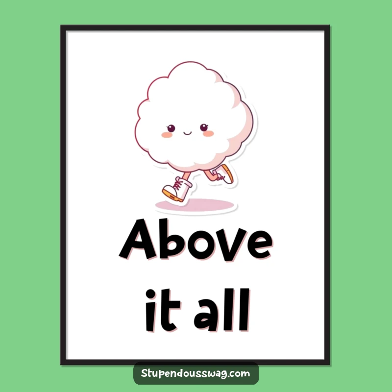 Funny Skipping Cloud Poster - Fluffy Character Art for Cheerful Walls