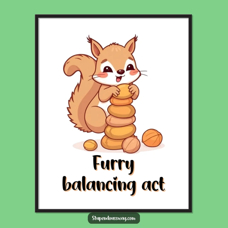 Funny Squirrel Nuts Poster: Adorable Clumsy Critter Art for Nature Lovers