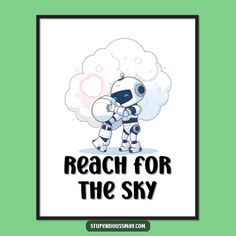 Funny Robot Cloud Hug Poster: Tiny Robot Art, Whimsical Decor