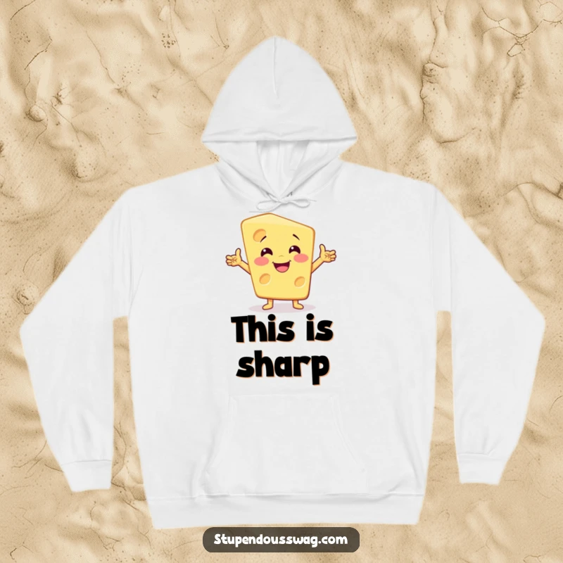 Funny dramatic cheese hoodie featuring a smiling cheese wedge in a bold, theatrical pose, perfect for cozying up.