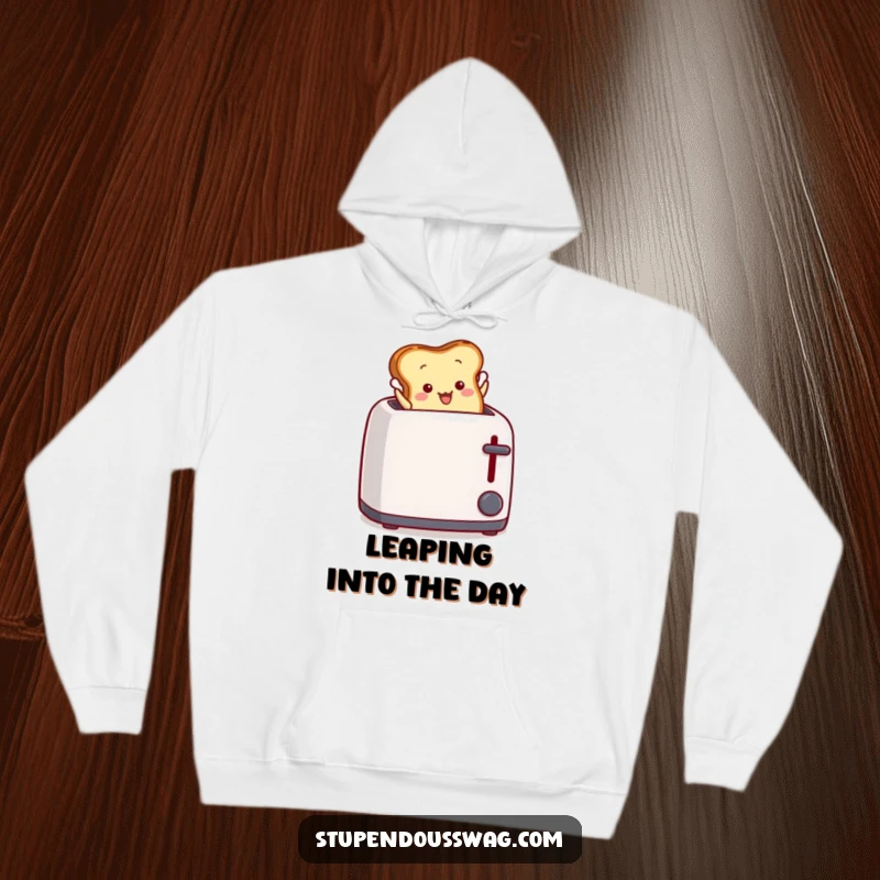 Funny Hoodie: Toast dramatically leaping out of a toaster, a humorous and energetic breakfast moment.