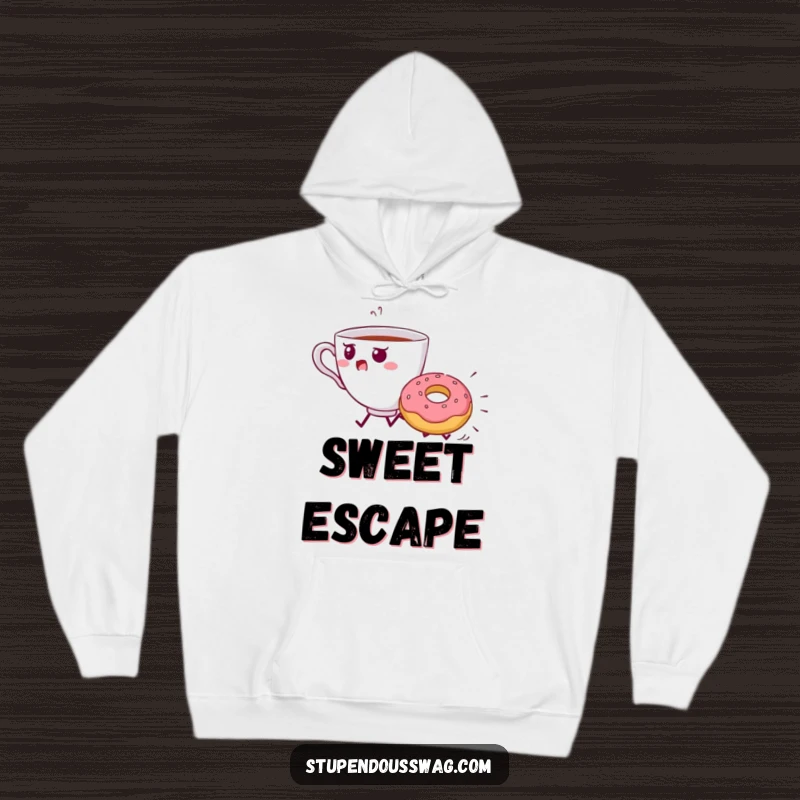 Funny Teacup Donut Chase Hoodie: A startled teacup runs from a determined, rolling donut.