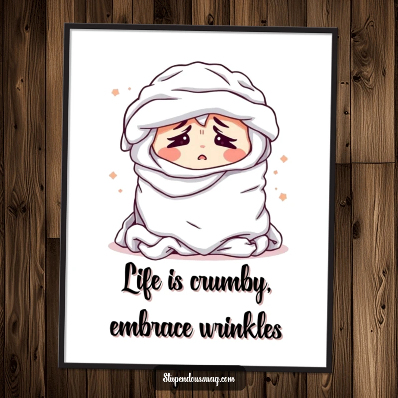 Funny Free Printable Wall Art: A bewildered pile of laundry letting out a dramatic sigh, adding humor to home decor.