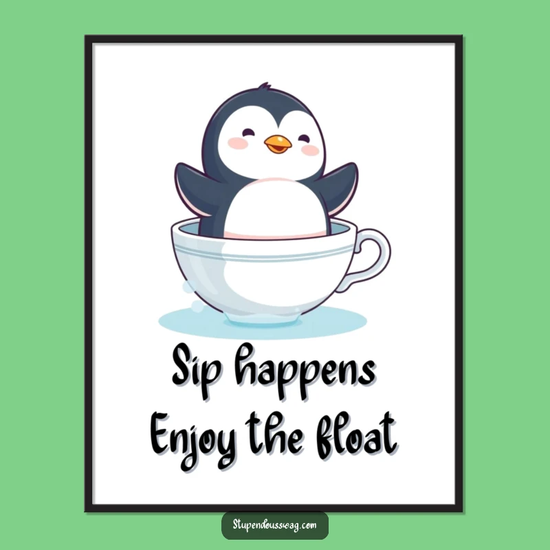 Free Printable Wall Art: Dizzy Penguin Teacup Boat Funny Downloadable Art