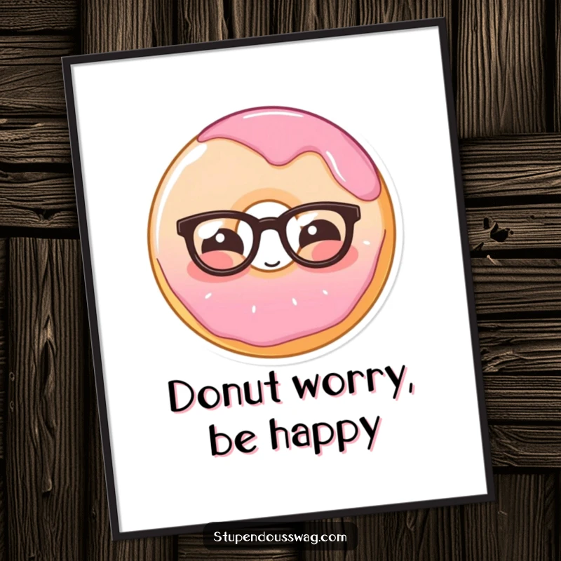 Funny Free Printable Wall Art: A shy donut sporting glasses blushes adorably, adding a touch of sweet, quirky charm to any room.