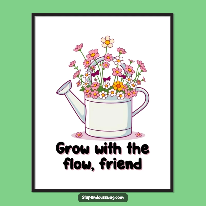 Free Printable Wall Art: Giggling Watering Can, Blooming Flowers, Funny Downloadable Decor