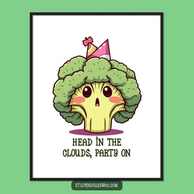 Funny Free Printable Wall Art: Surprised Broccoli Party Hat - Hilarious Downloadable Decor Gift