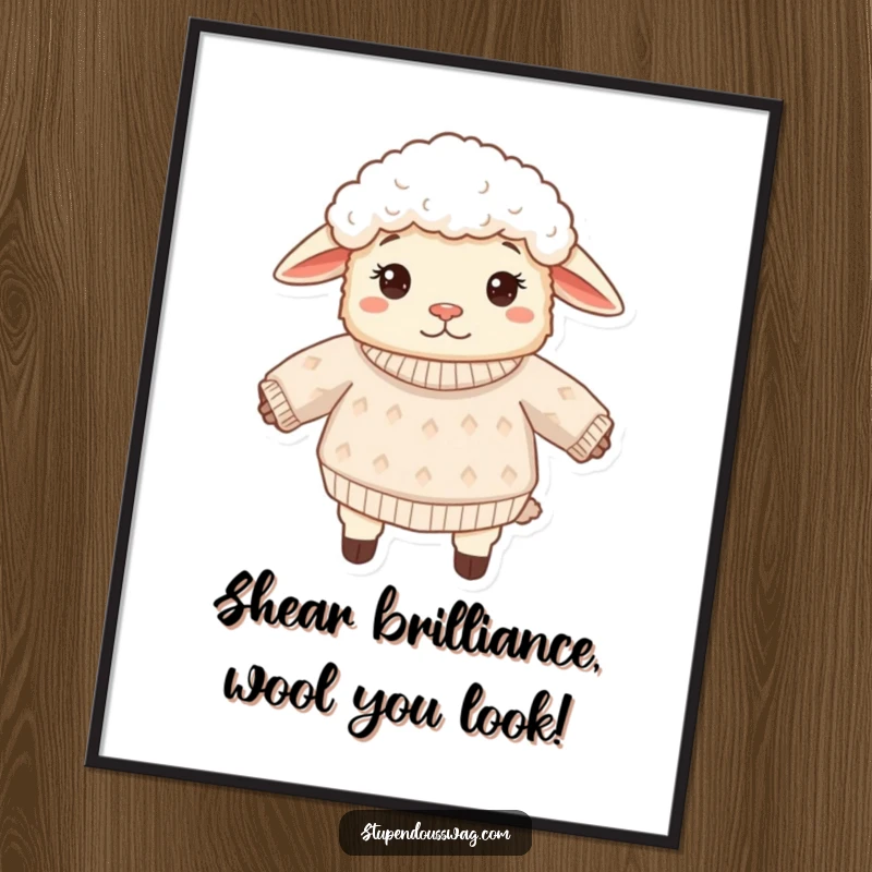 Funny Free Printable Wall Art: a sheep comically wearing its sweater inside out, a humorous downloadable art piece.