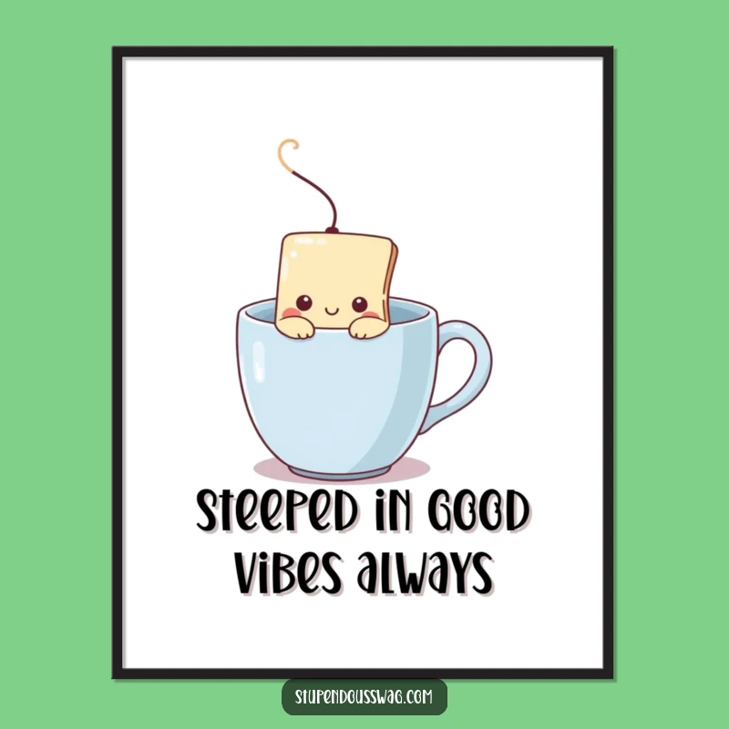 Free Printable Wall Art: Shy Teabag, Steaming Mug, Funny Cozy Downloadable Decor