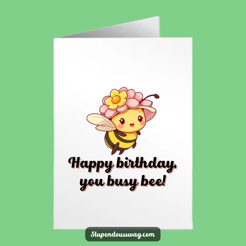 Funny Free Printable Birthday Card: Bee in Flower Hat, Hilarious Downloadable Gift