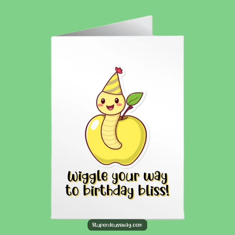 Free Printable Funny Birthday Card: Worm in Apple Party - Instant Download Gift