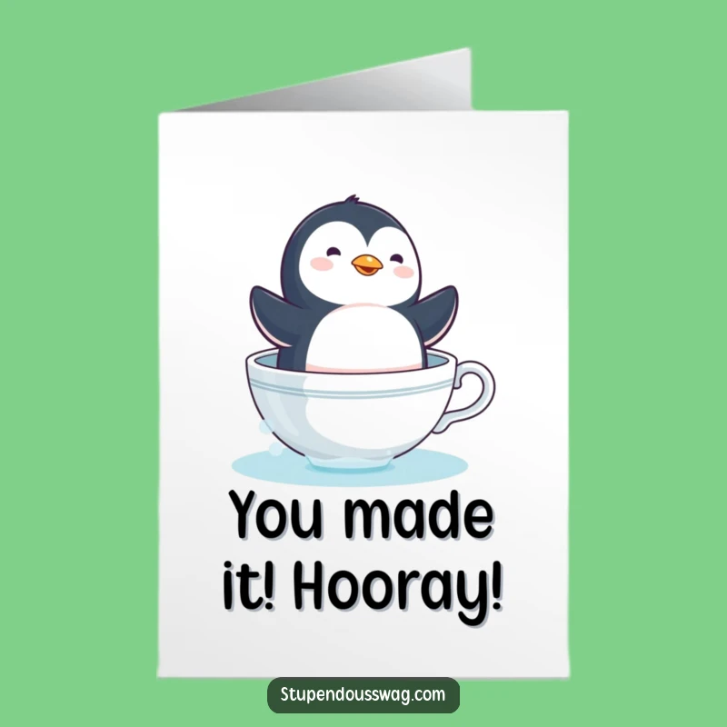Free Printable Congrats Card: Dizzy Penguin Teacup Boat Funny Downloadable Gift