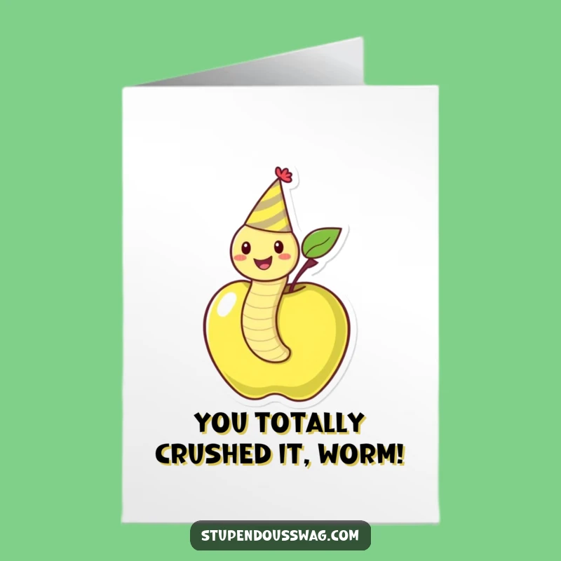 Free Printable Congrats Card: Worm's Apple Surprise - Funny Downloadable Gift