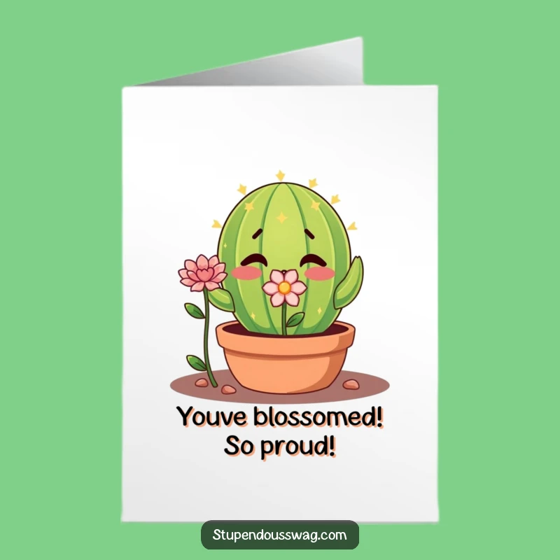 Free Printable Congrats Card: Shy Cactus Flower Funny Downloadable Gift