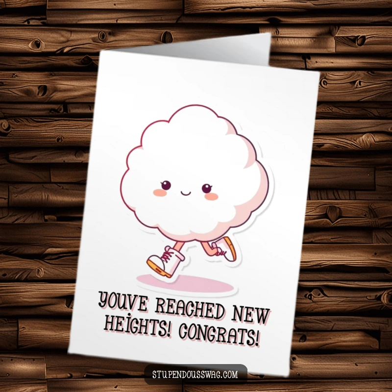 Funny Free Printable Congratulations Card showing a fluffy cloud with boots enthusiastically skipping, celebrating success.