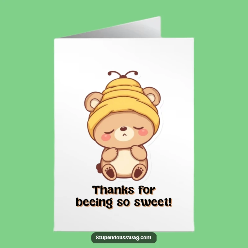 Free Printable Thank You Card: Sleepy Bear Beehive Hat Gratitude Downloadable
