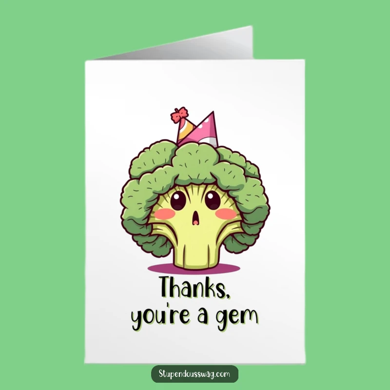 Free Printable Thank You Card: Surprised Broccoli Party Hat - Humorous Downloadable Gift