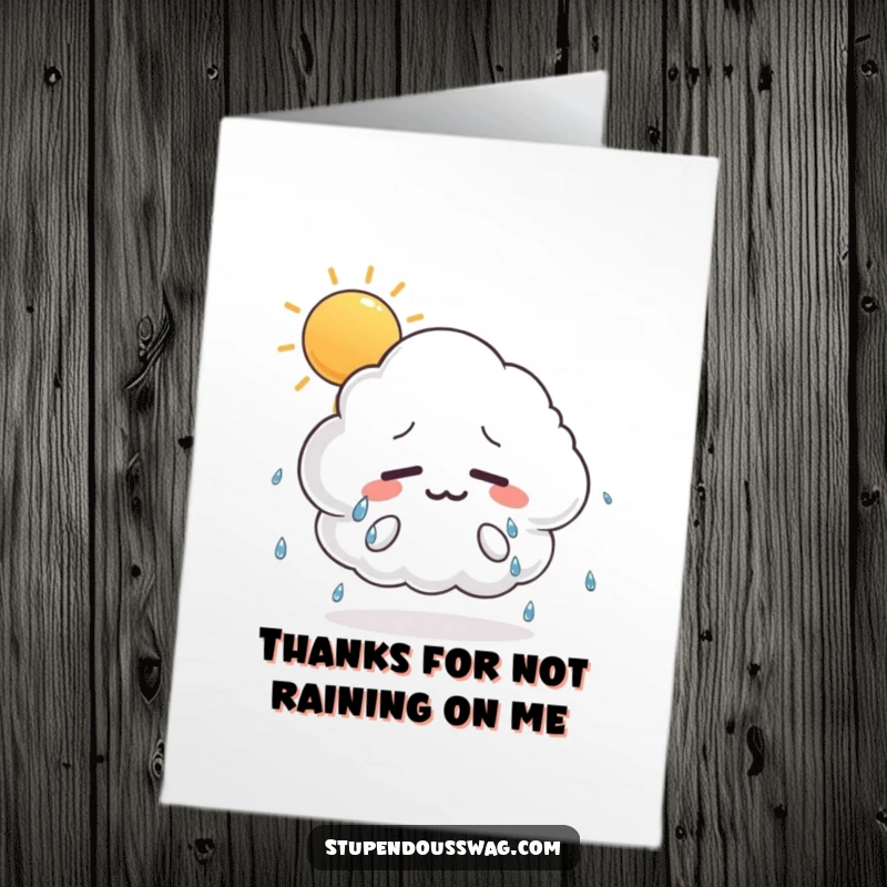 Funny Free Printable Thank You Card: a sweating, nervous cloud under a hot sun, appreciating a kind deed.