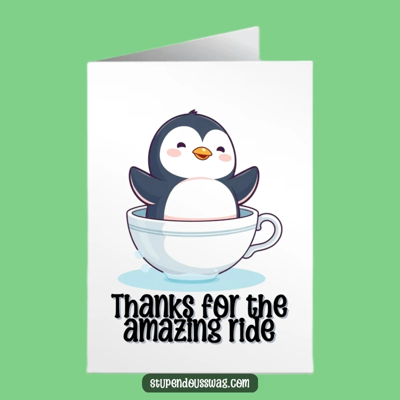 Free Printable Thank You Card: Dizzy Penguin Teacup Boat Funny Downloadable Gift