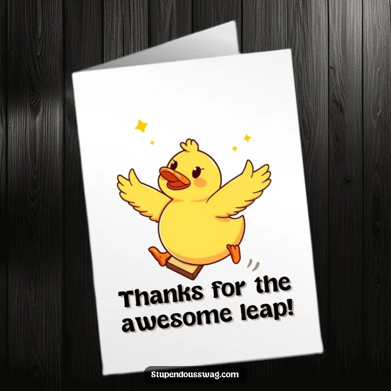 Funny Free Printable Thank You Card: A determined rubber duck launches from flying toast, perfect for sending a humorous thank you message.