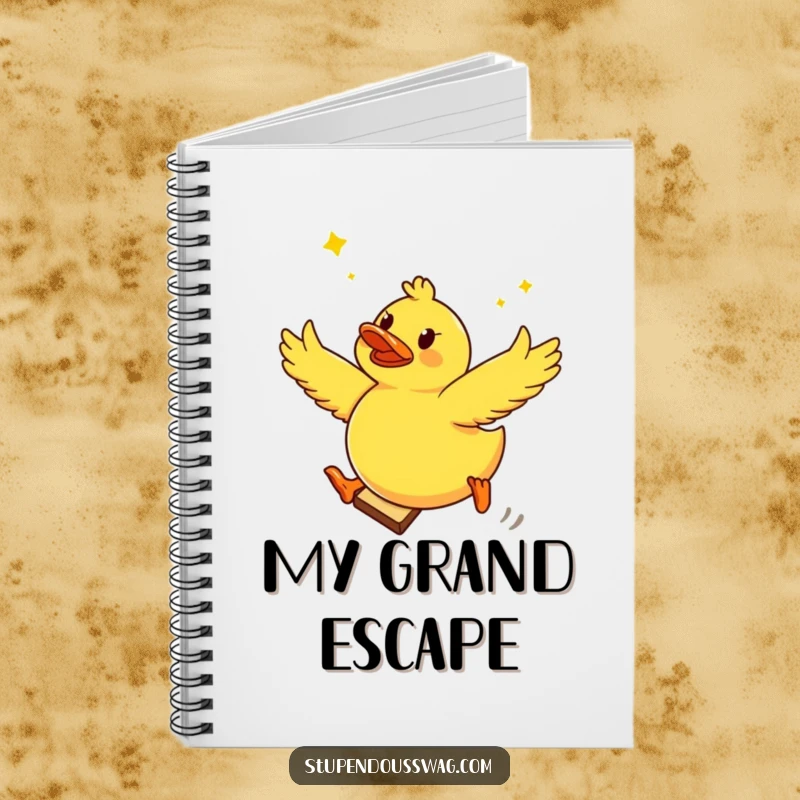 Funny notebook cover with a brave rubber ducky leaping from flying toast, inspiring creative and humorous note-taking.