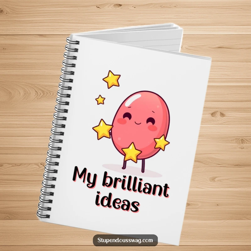 Funny notebook featuring a wobbly jelly bean juggling miniature bouncing stars, perfect for capturing notes and ideas.